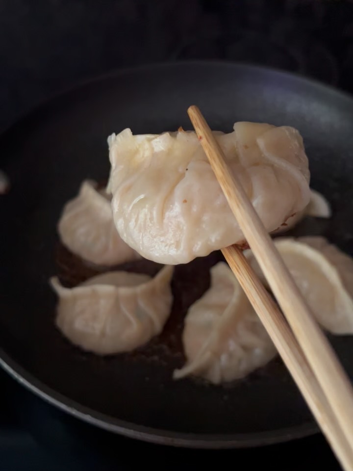 Crispy Chicken Dumplings with Spicy Salsa and Sautéed Bok Choy