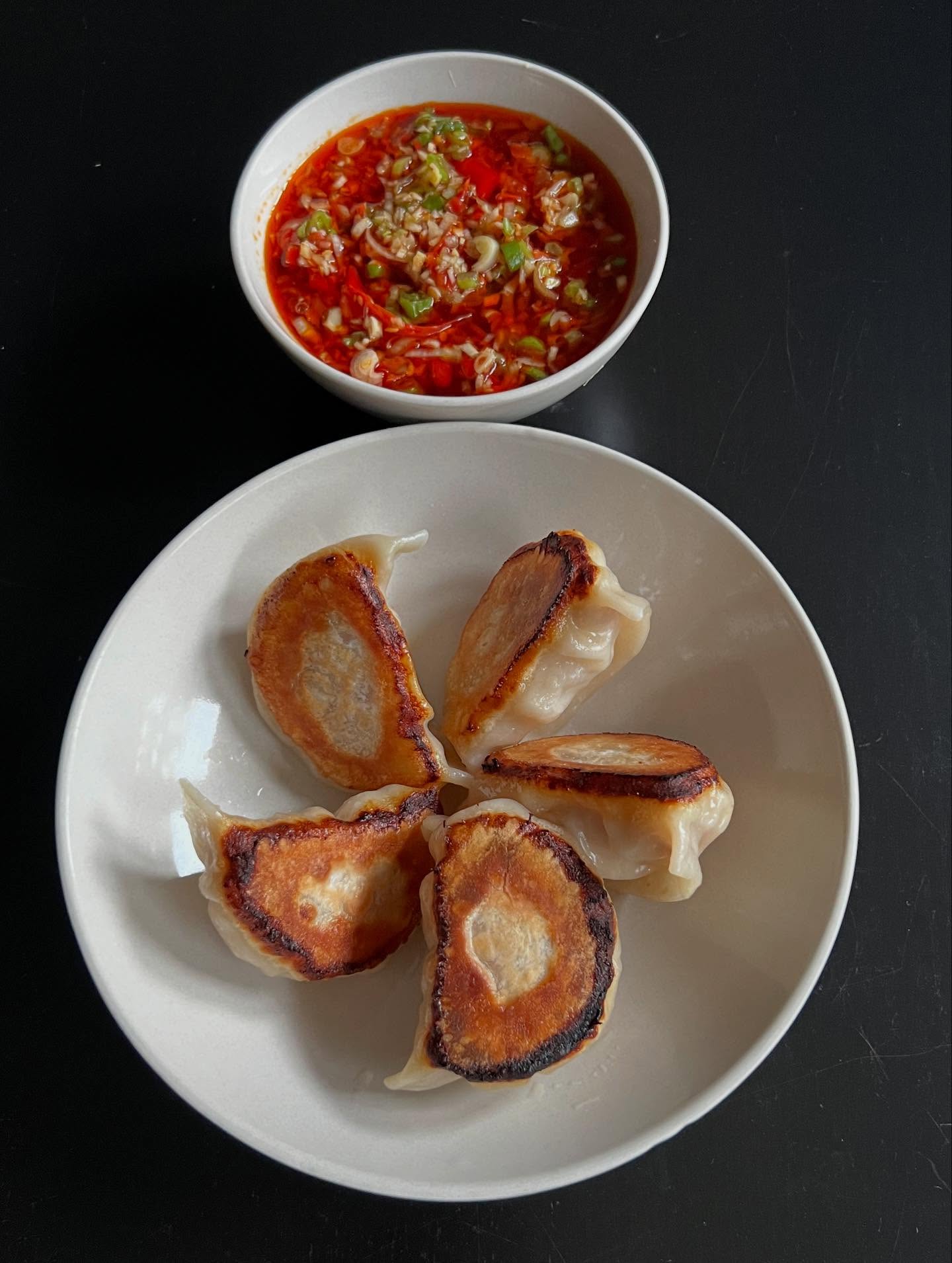 Crispy Pork Dumplings with Spicy Salsa