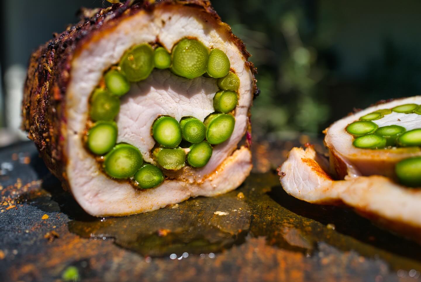 Grilled Asparagus-Stuffed Pork Tenderloin with Pasta