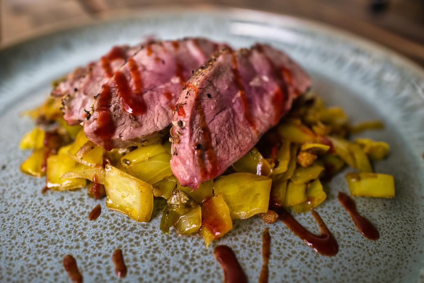 Grilled Pork Steak with Cabbage Stir-Fry