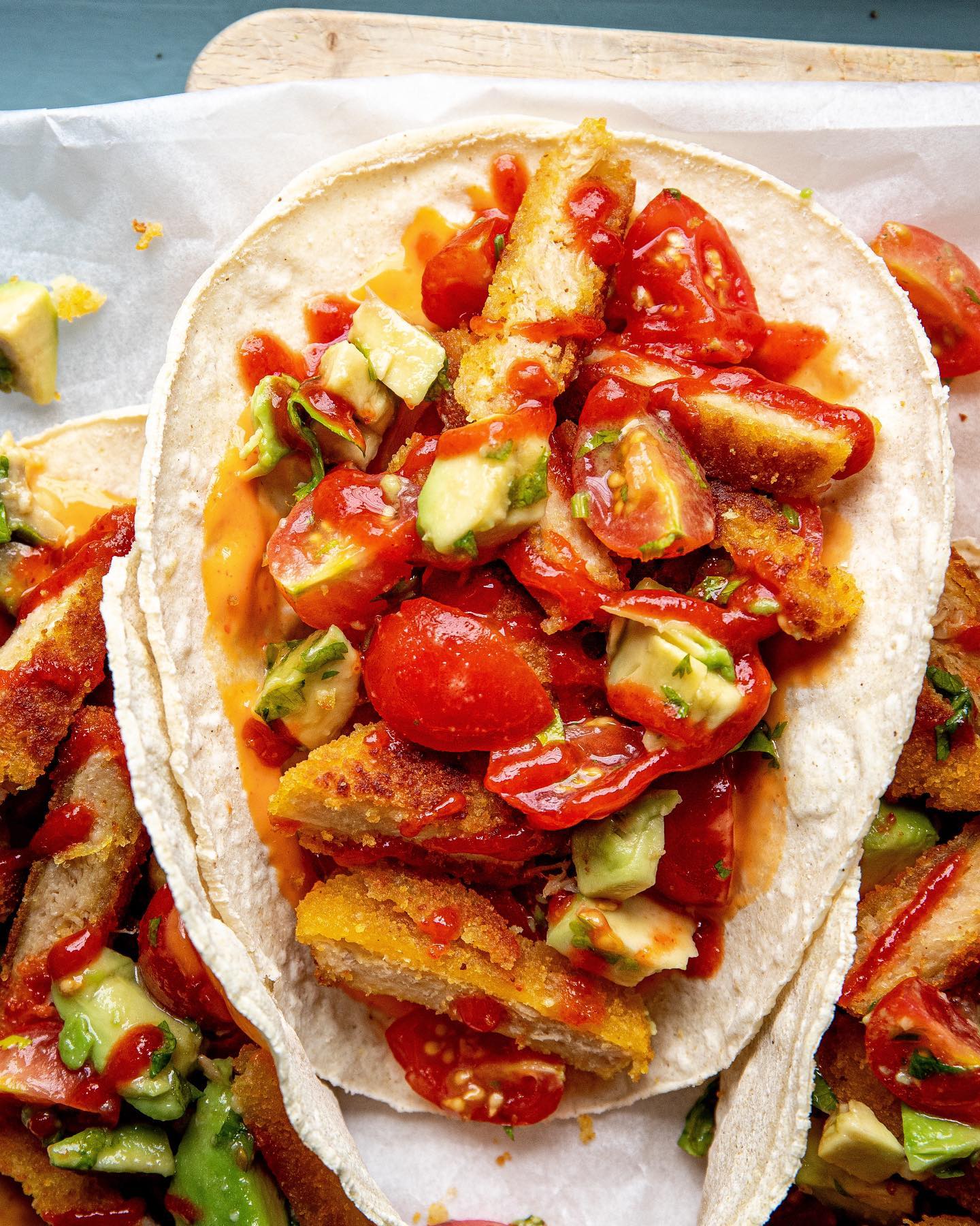 Vegan Chicken Tacos with Sriracha
