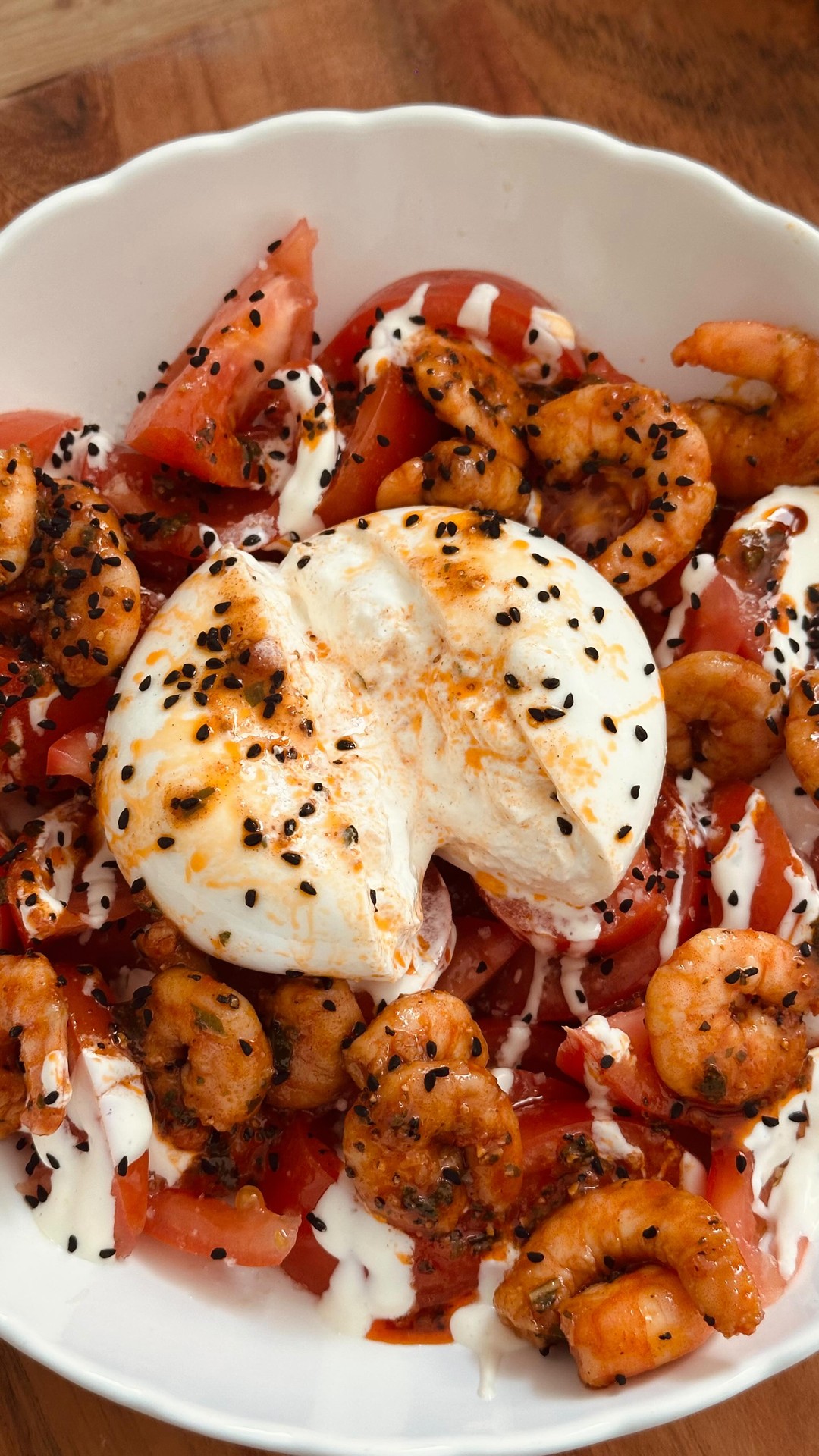 Burrata Tomato and Shrimp Salad