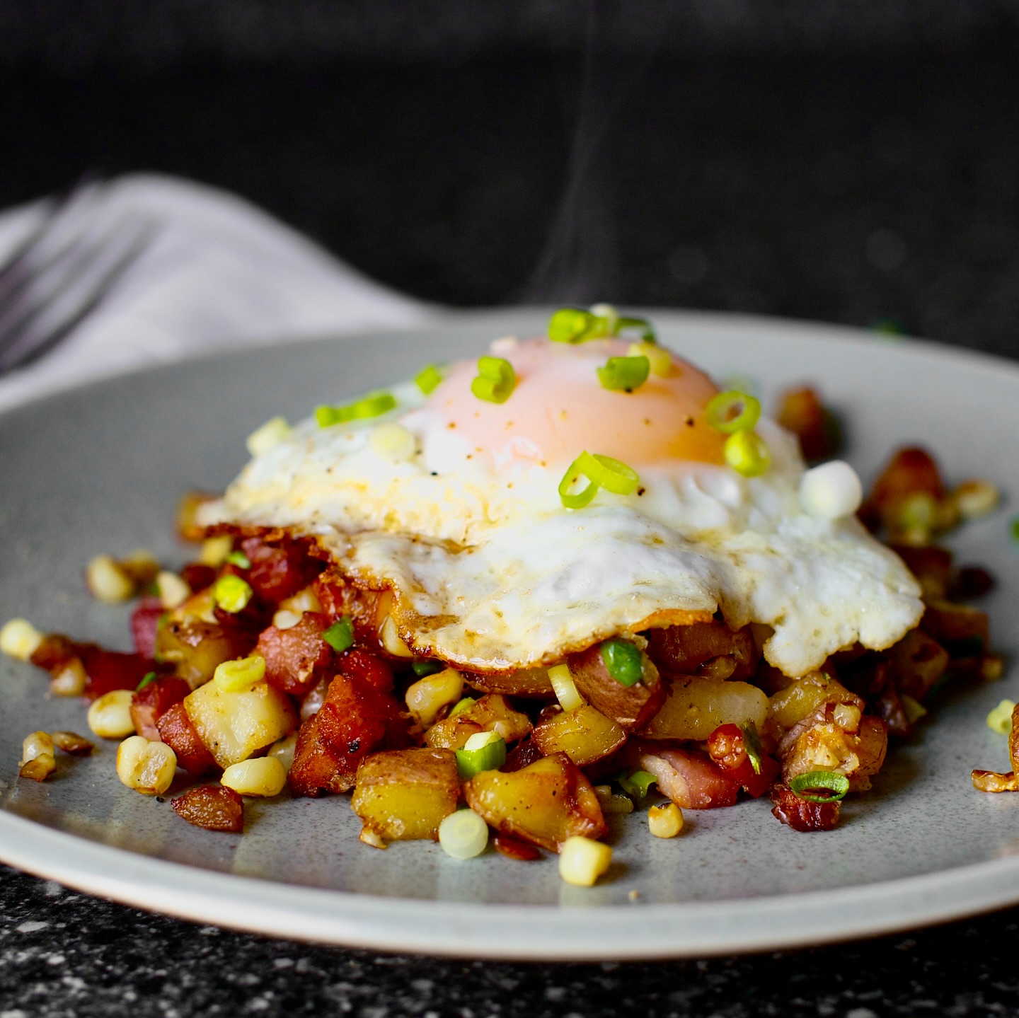 Bacon Corn Hash with Egg