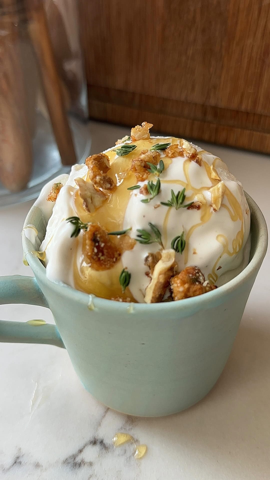 Tart Labaneh Honey Frozen Yogurt with Candied Walnuts