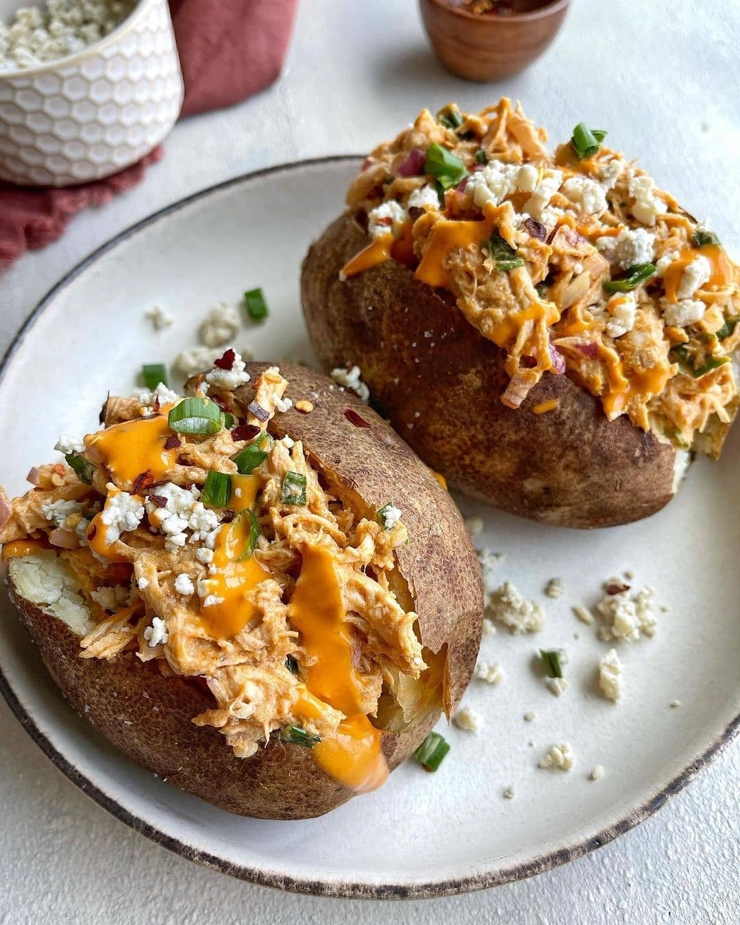 Buffalo Chicken Stuffed Potatoes