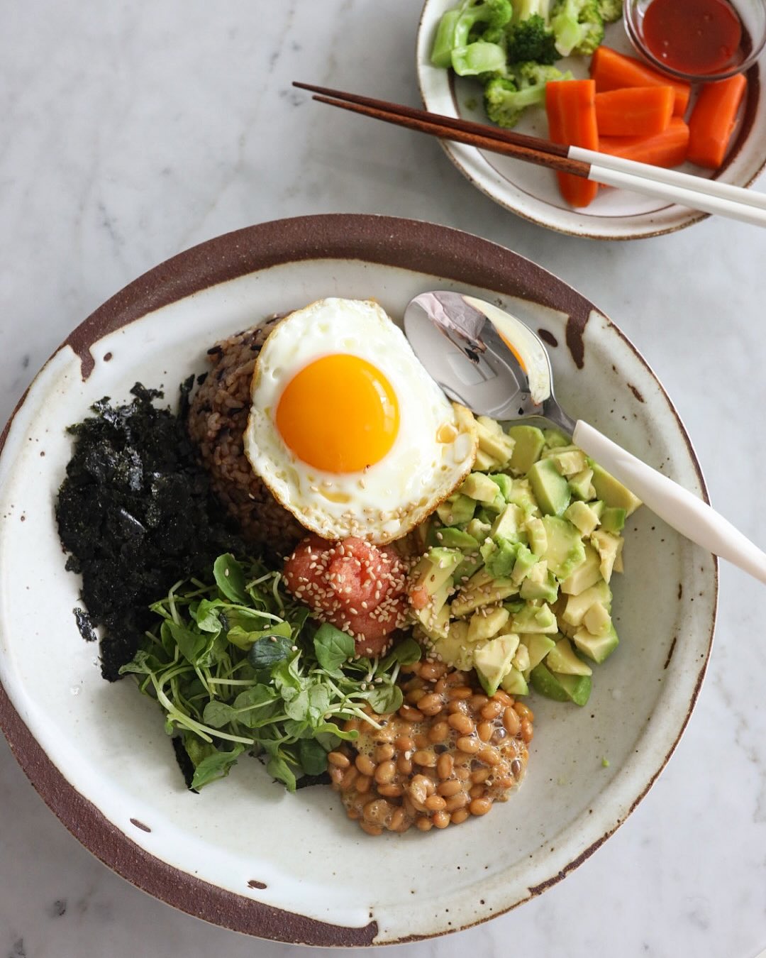 Cod Roe Avocado Bibimbap with Natto
