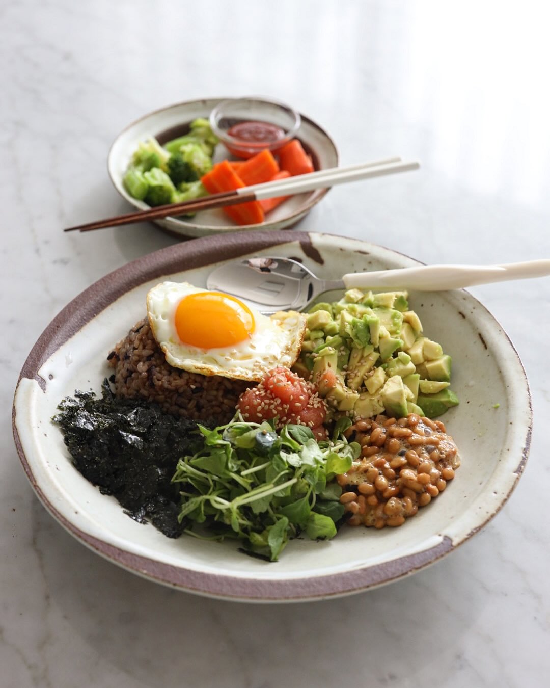 Cod Roe Avocado Bibimbap with Natto