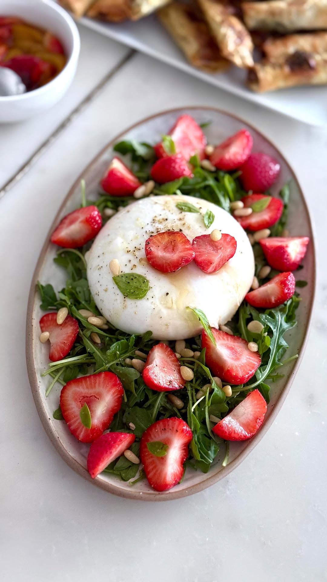 Quick Rocket Burrata Salad with Strawberries