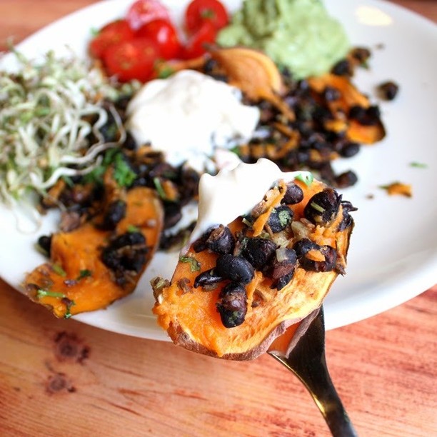 Sweet Potato Nachos with Black Beans