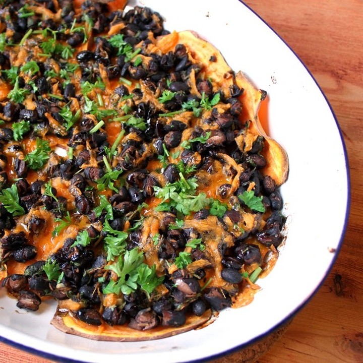 Sweet Potato Nachos with Black Beans