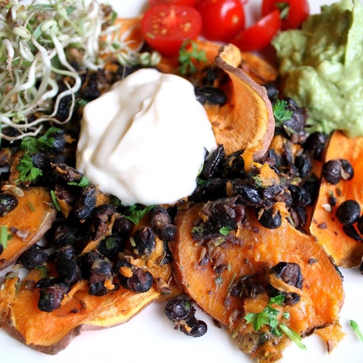 Sweet Potato Nachos with Black Beans