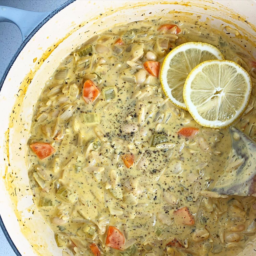 Vegan Lemon White Bean Orzo Soup