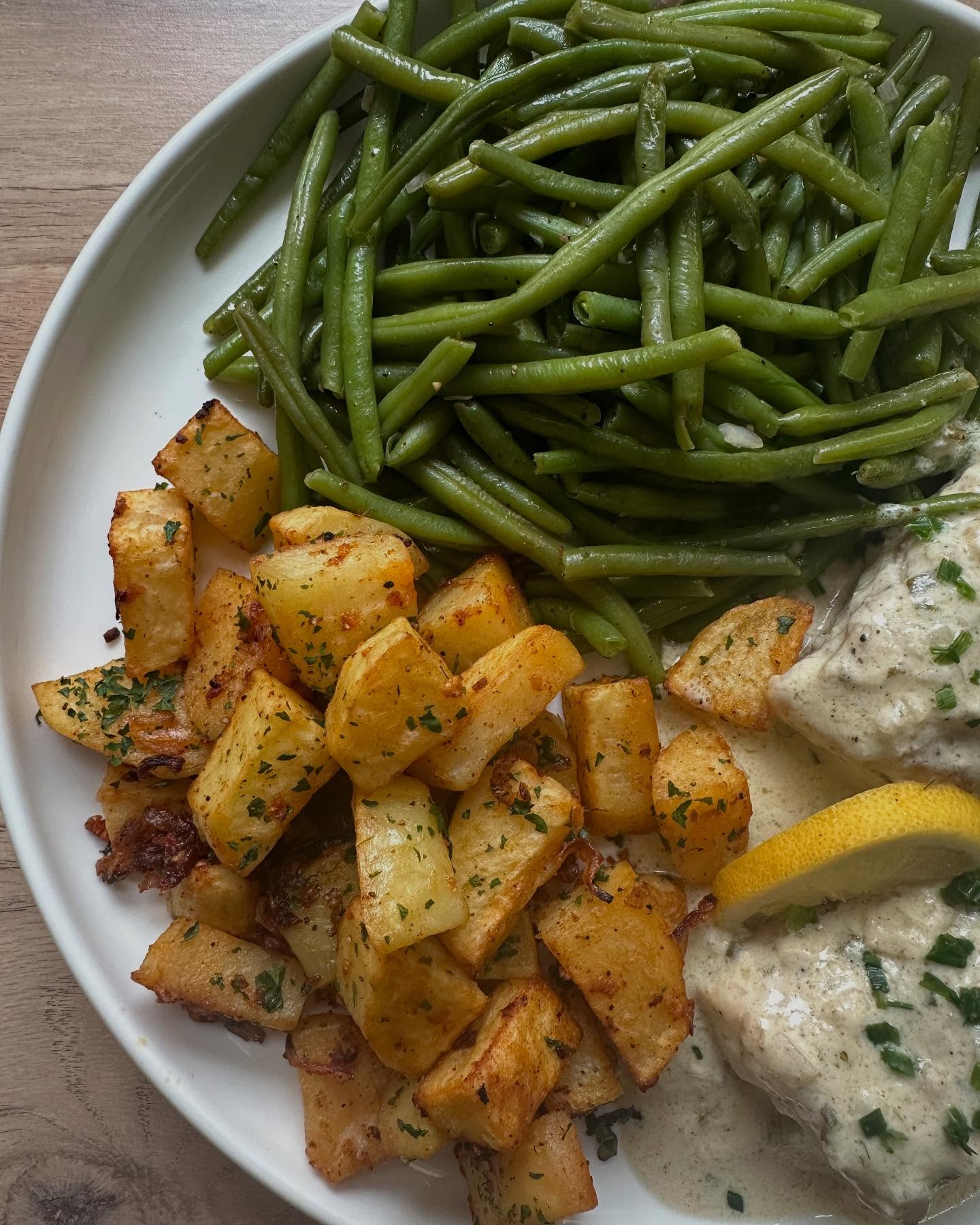 Cod with Shallot Cream Sauce and Roasted Vegetables
