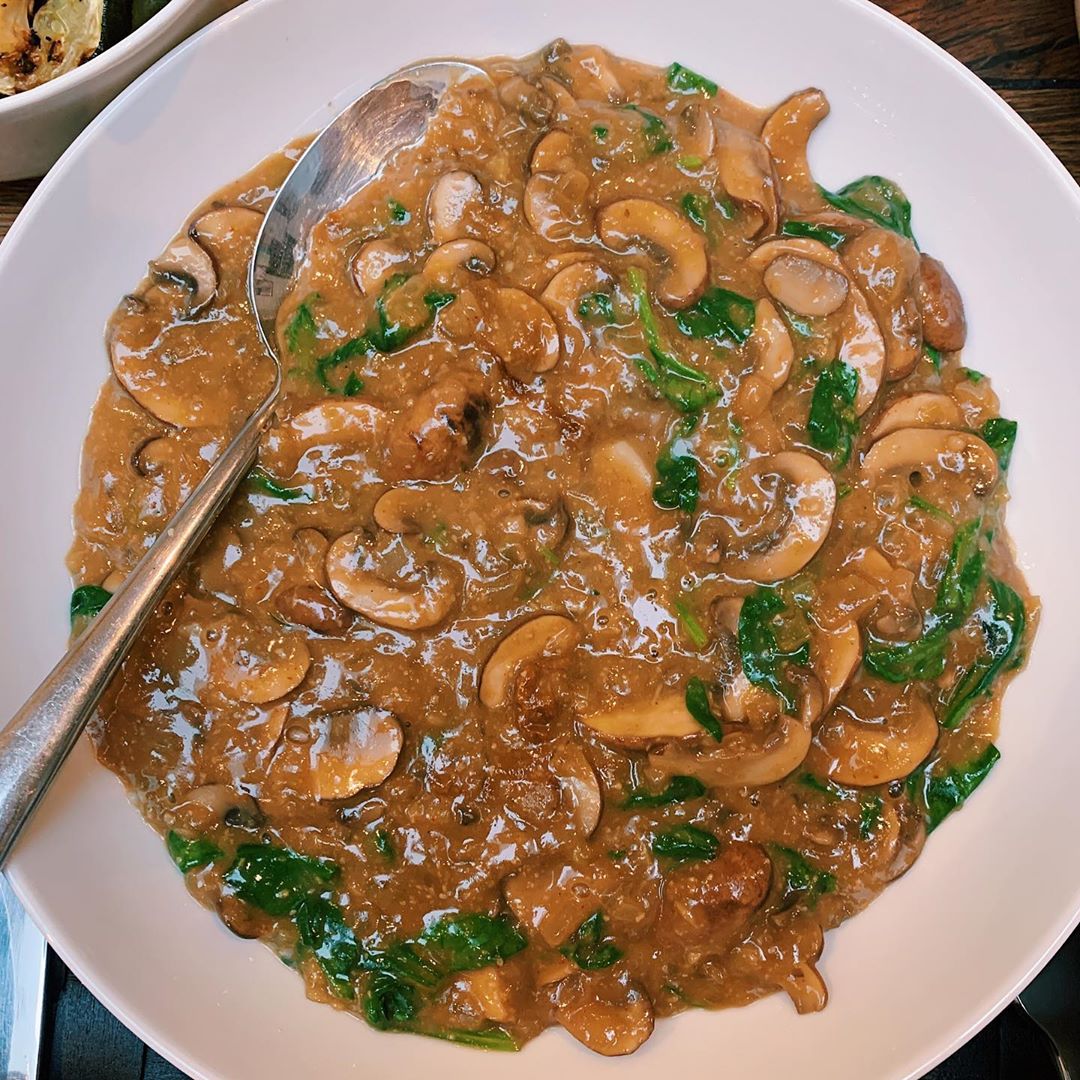 Mushroom Stroganoff with Wholewheat Quinoa, Roasted Veg and Tofu