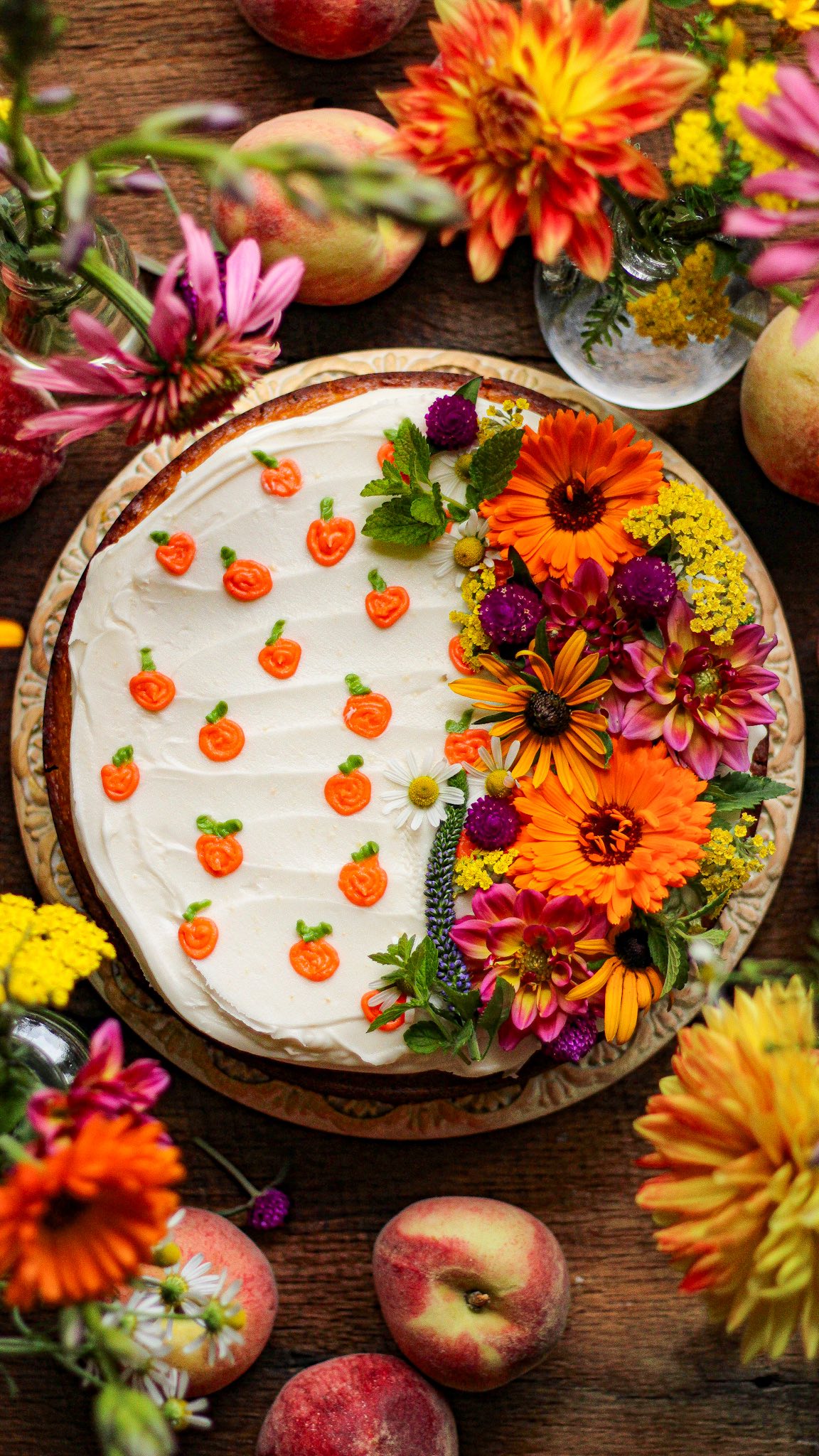 Peach Cake with Buttercream Frosting