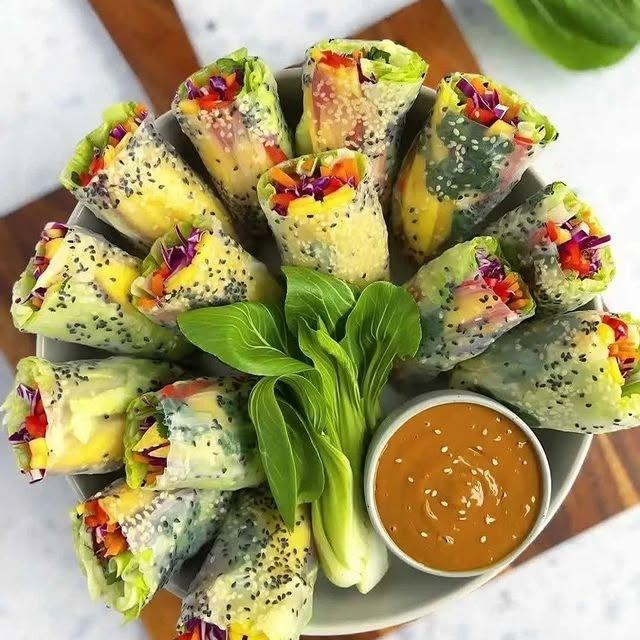 Rainbow Summer Rolls with Marinated Tofu and Peanut Sauce