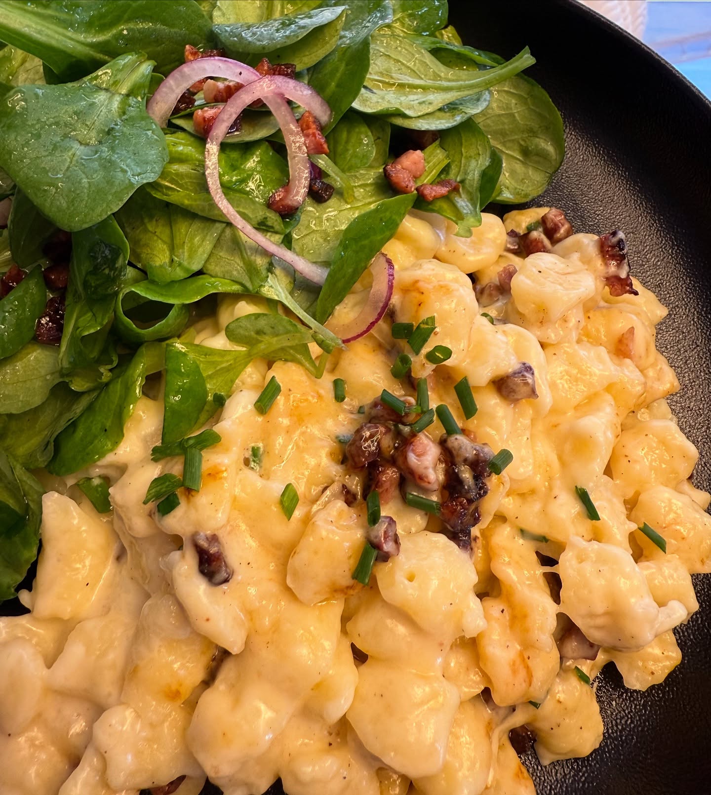 Quick Cheese Spaetzle with Field Salad