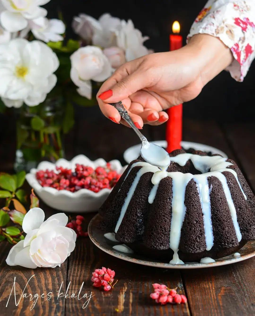 Chocolate Cake with White Sauce