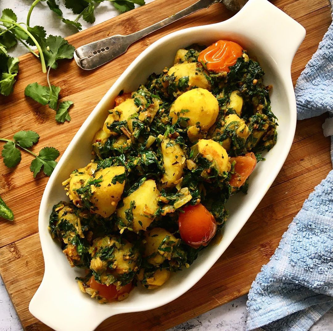 Authentic Saag Aloo with Spinach and Potatoes