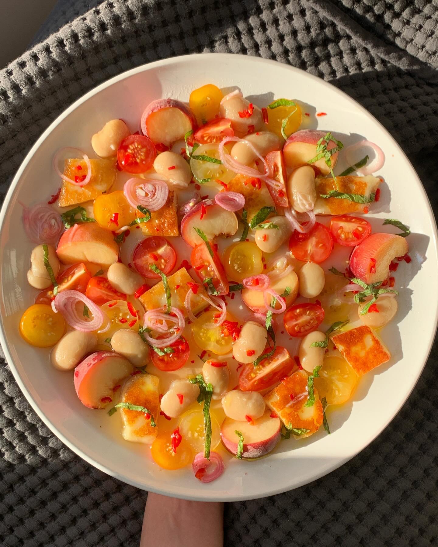 Fresh Peach and Halloumi Salad with Mint and Chili