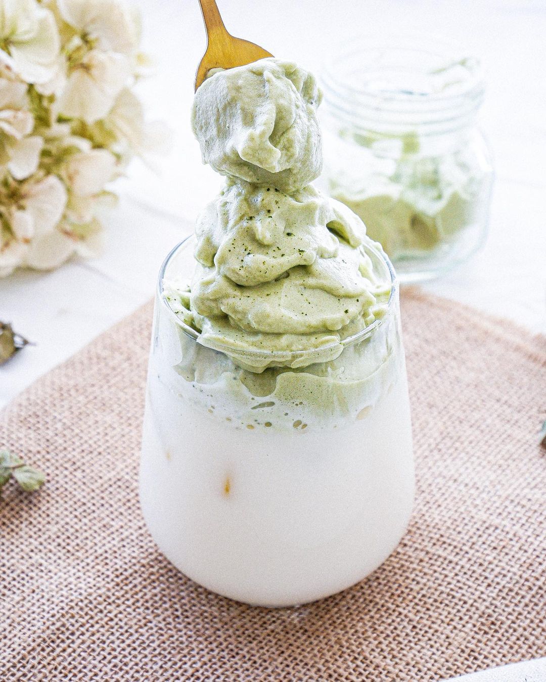Dalgona Matcha Beverage with Whipped Foam