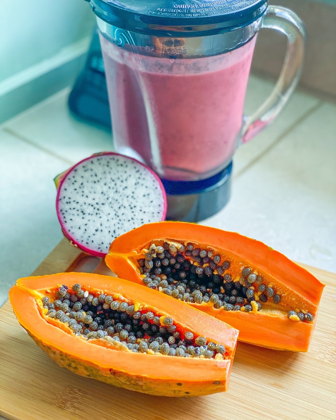Raw Papaya Berry Smoothie with Fresh Sprouts