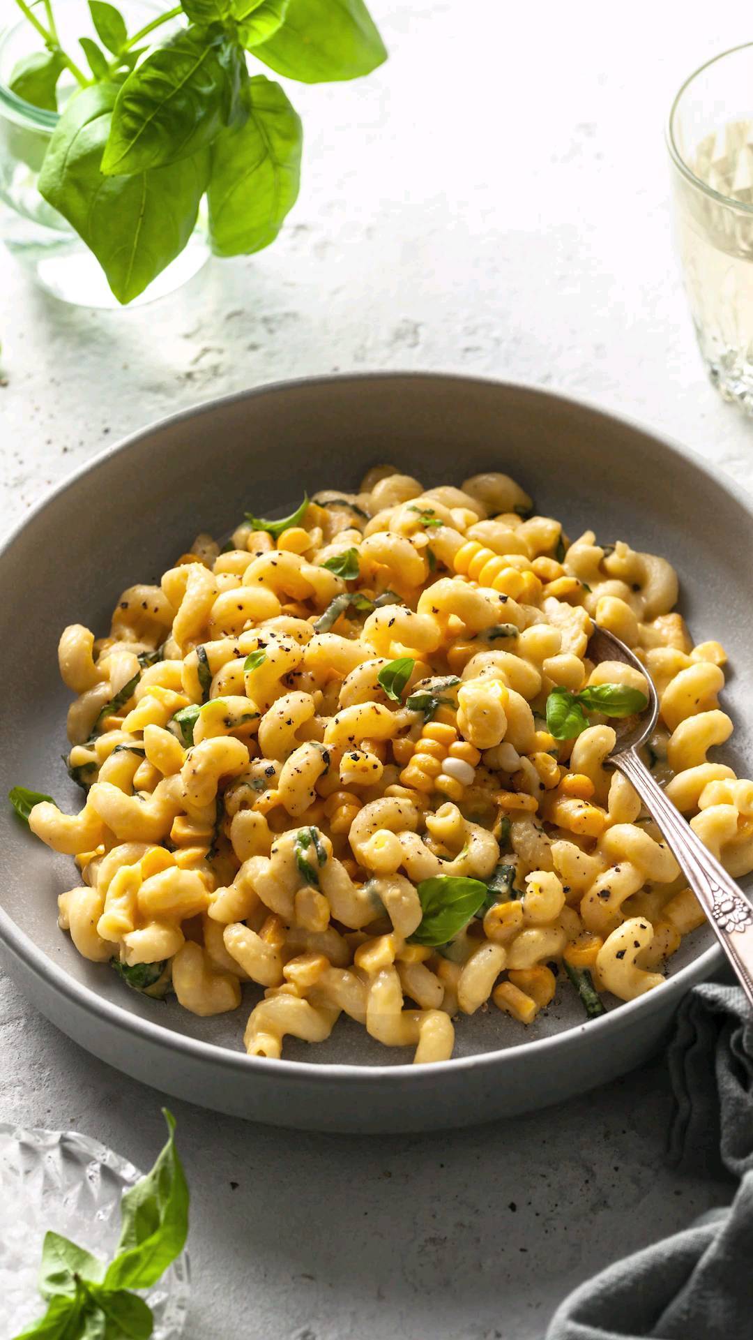 Creamy Corn Pasta with Basil and Lemon