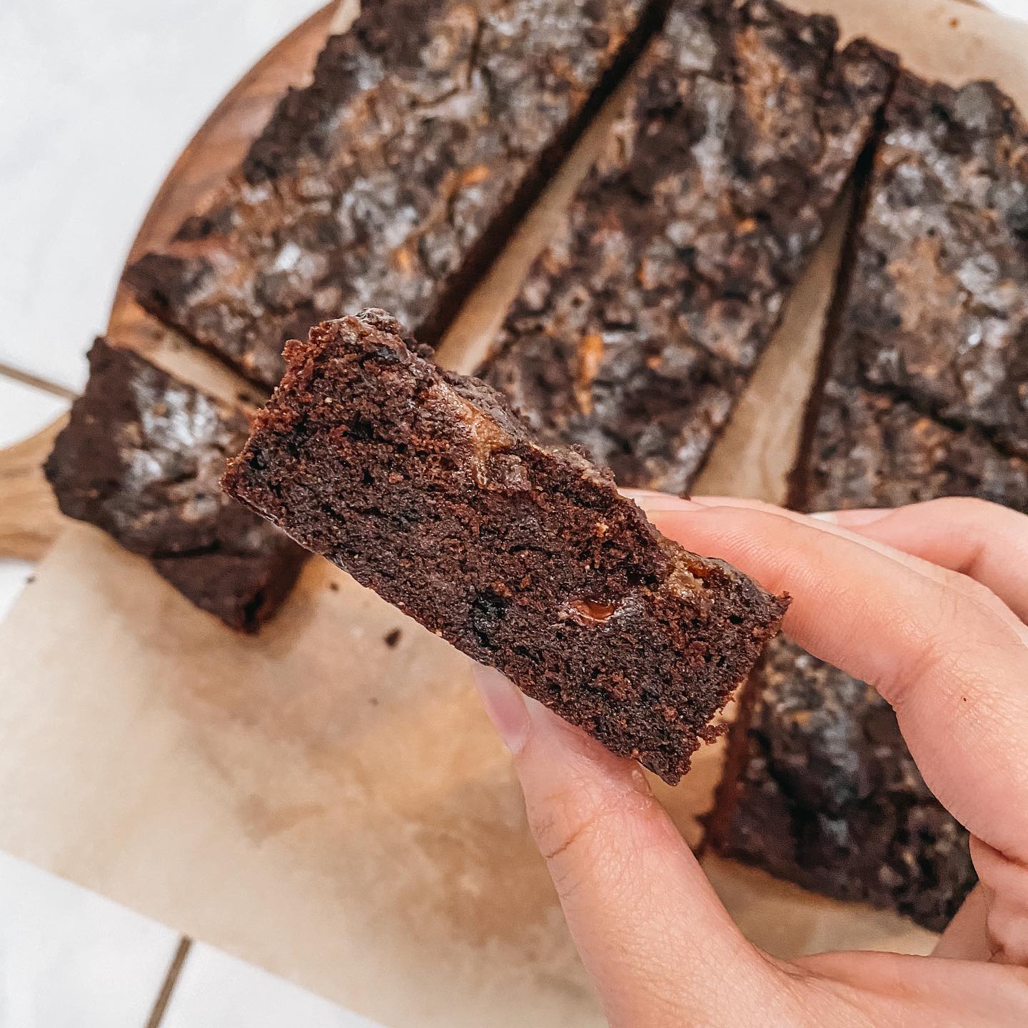 Gooey Fudge Brownies with Salted Caramel Glaze