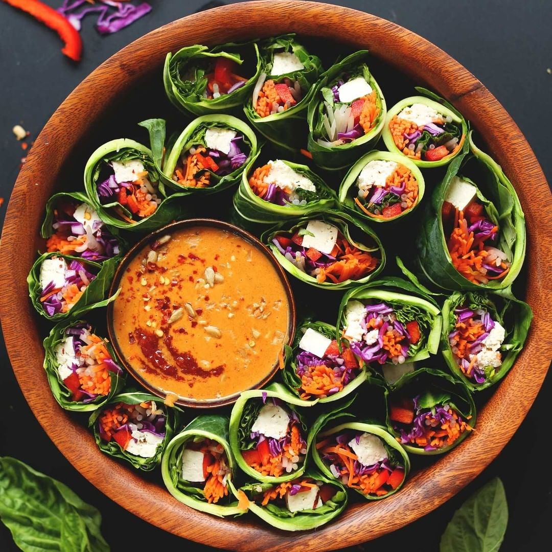 Fresh Rainbow Veggie Wrap with Peanut Sauce