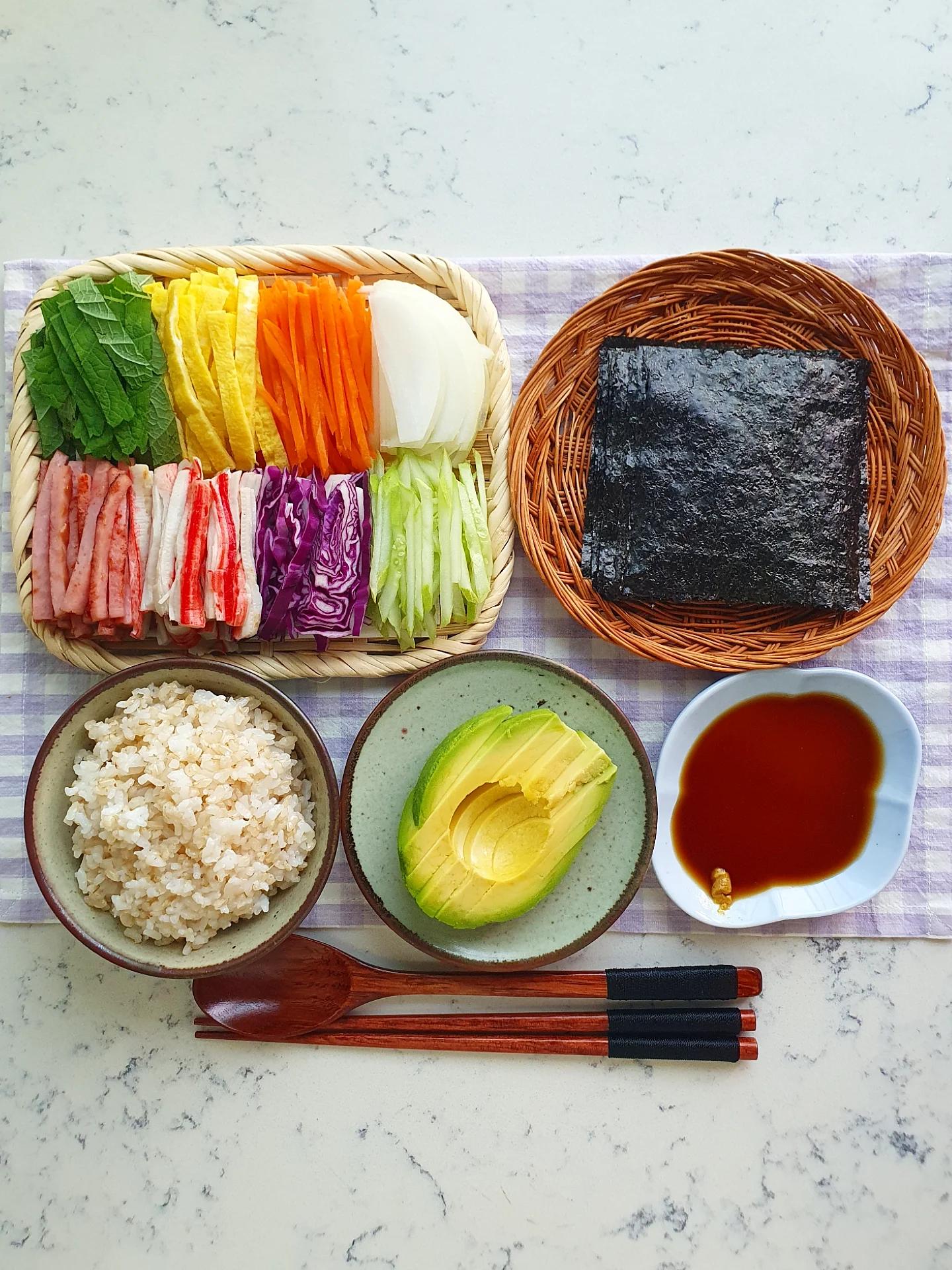 Homemade Korean Kimbap with Avocado