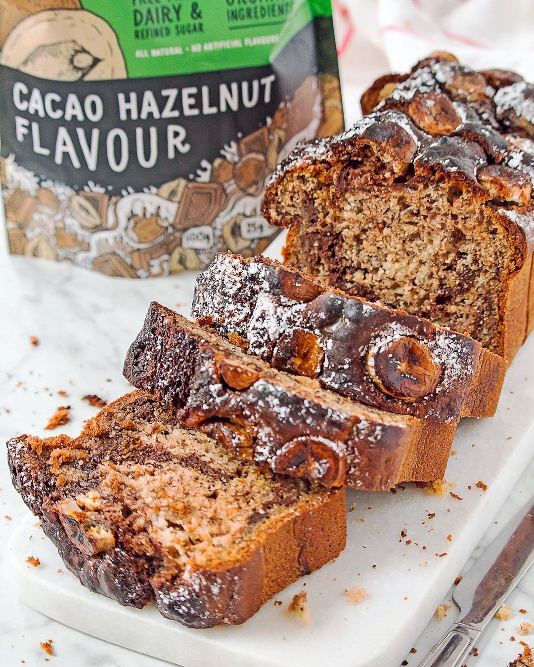 Cacao Hazelnut Protein Banana Bread with Nutella Swirl