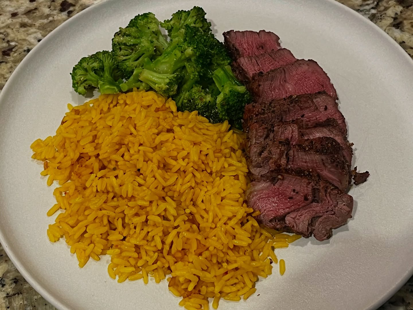 Grilled Filet Mignon with Broccoli and Rice