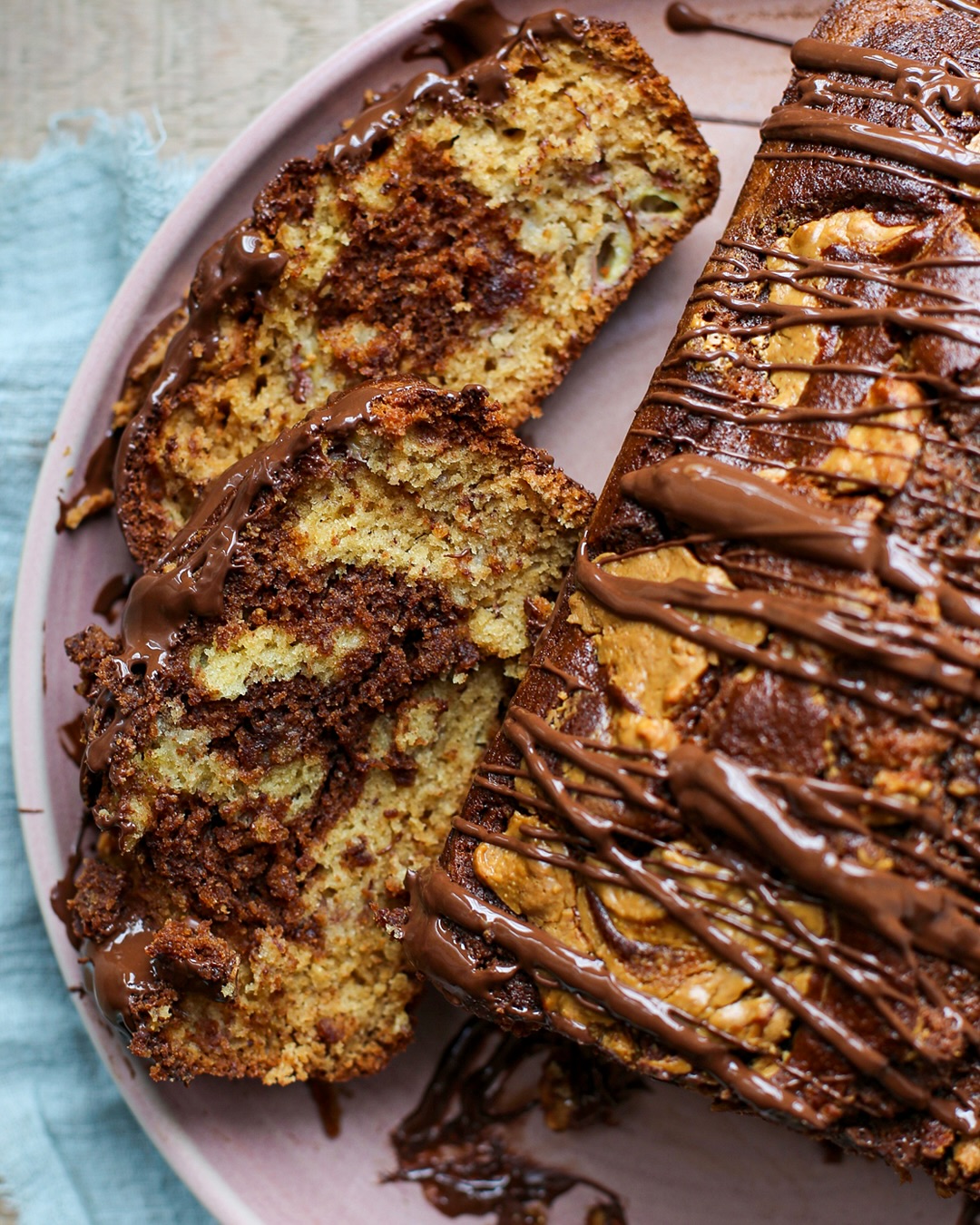 Marbled Chocolate and Peanut Butter Banana Bread