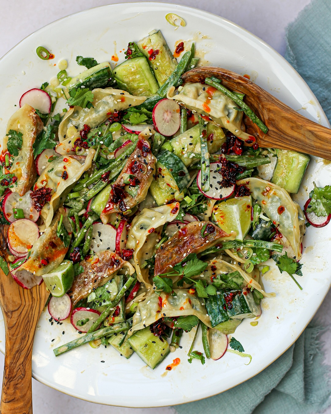 Fresh Gyoza Salad with Sesame and Soy Dressings