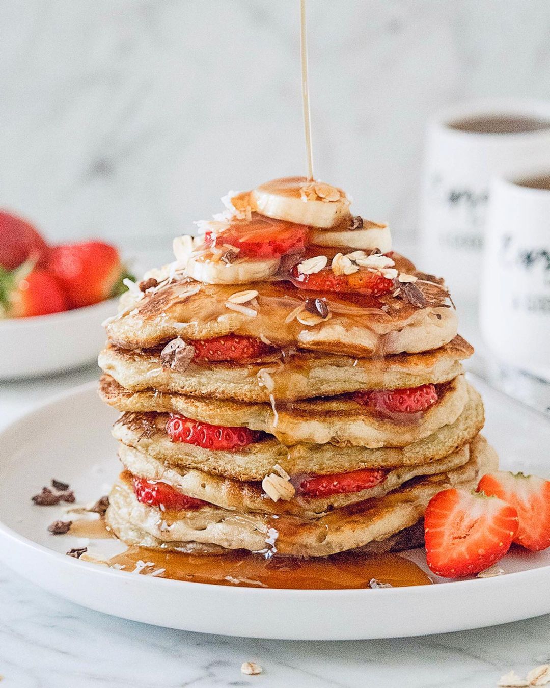 Fluffy Vegan Strawberry Pancakes Breakfast