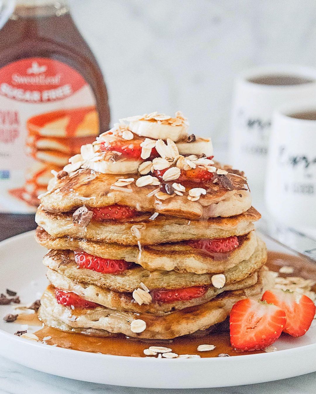 Fluffy Vegan Strawberry Pancakes Breakfast