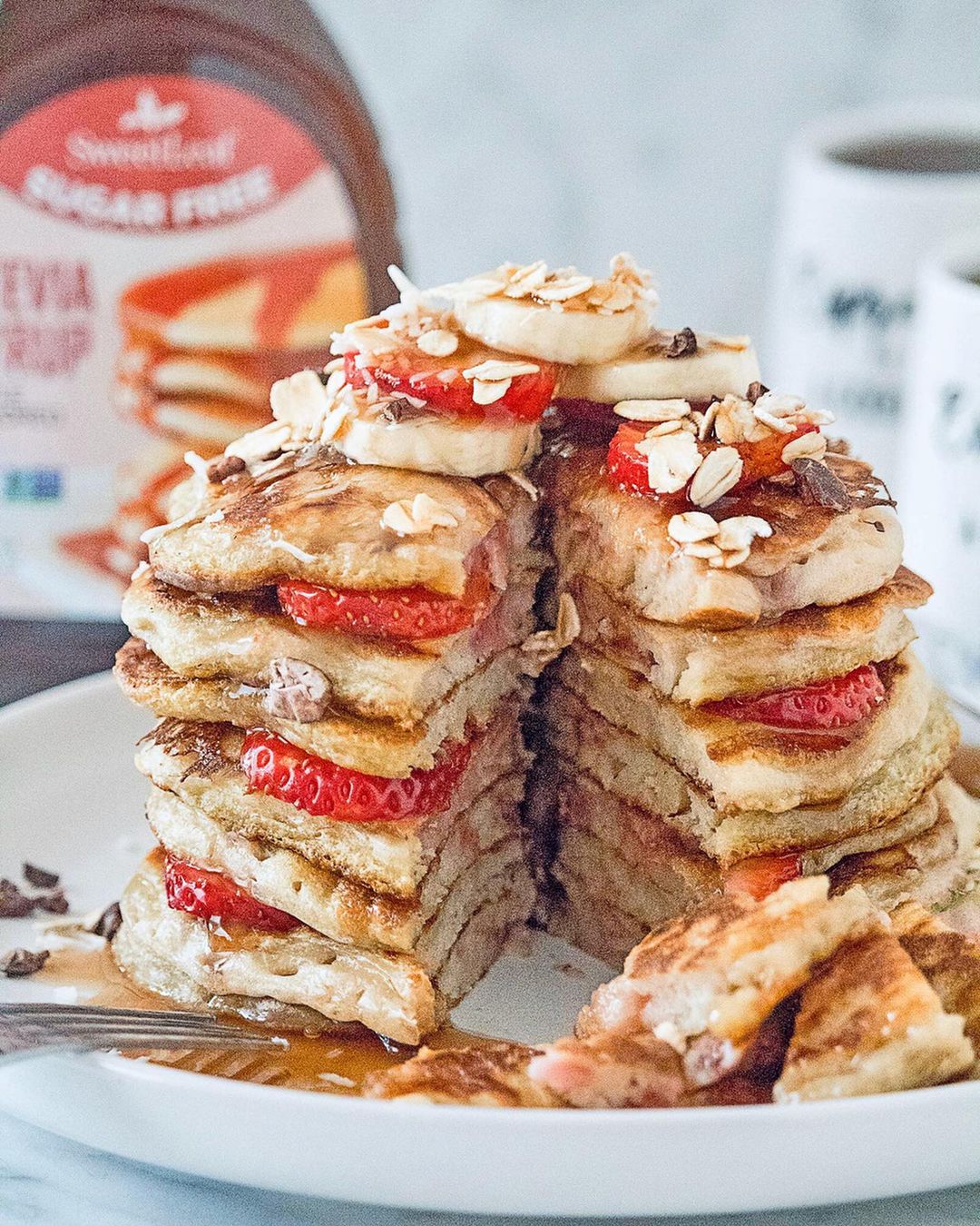 Fluffy Vegan Strawberry Pancakes Breakfast