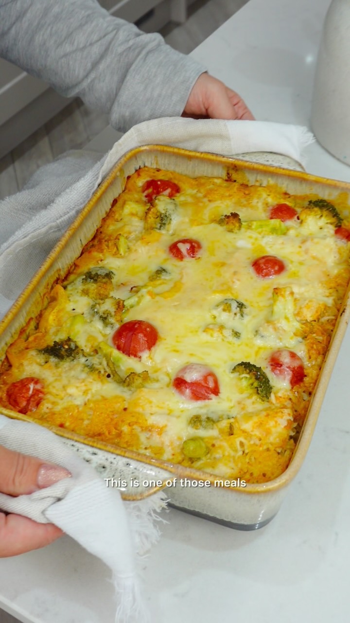 Chicken and Vegetable Pesto Rice Bake