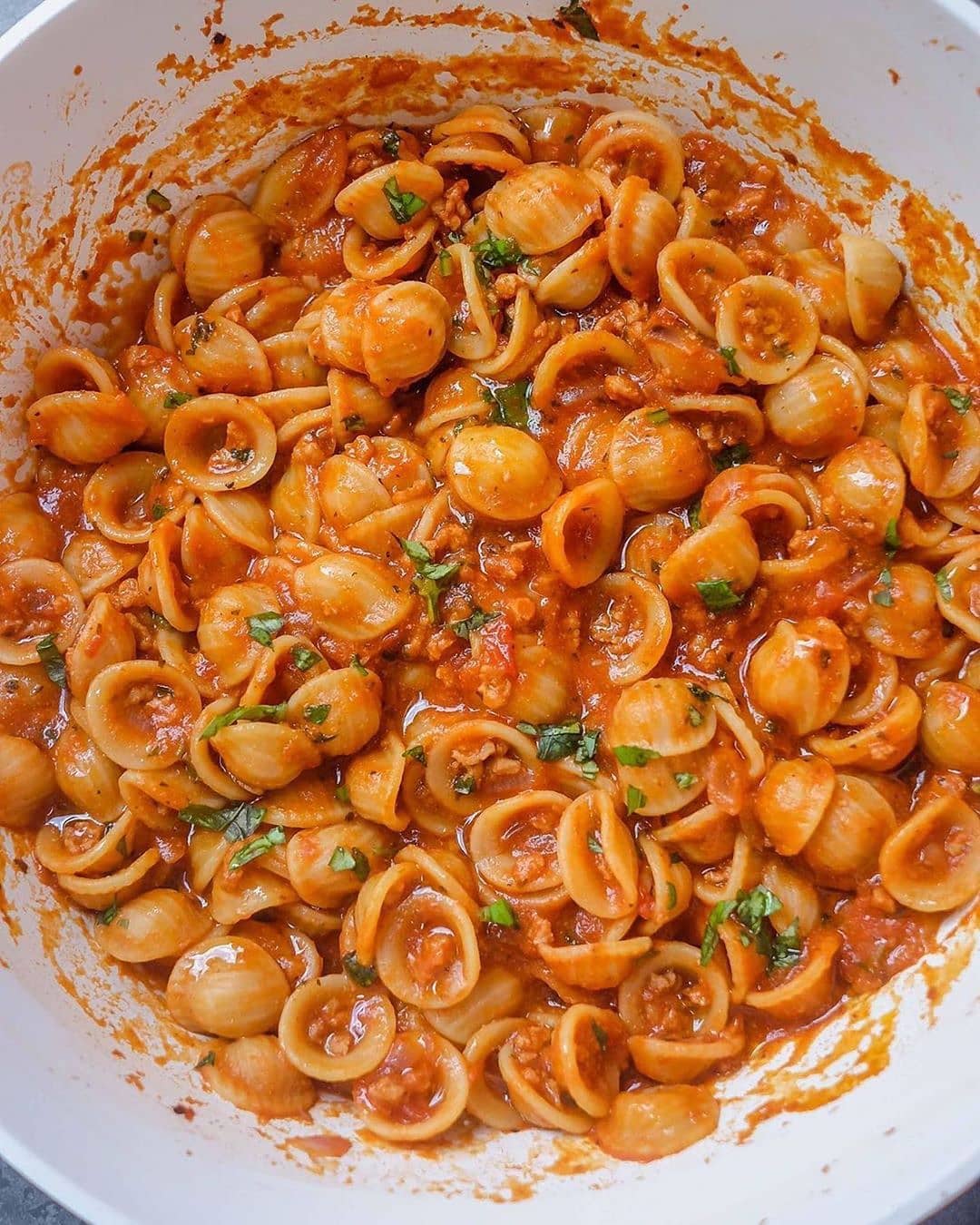 Orecchiette with Tomato Meat Sauce