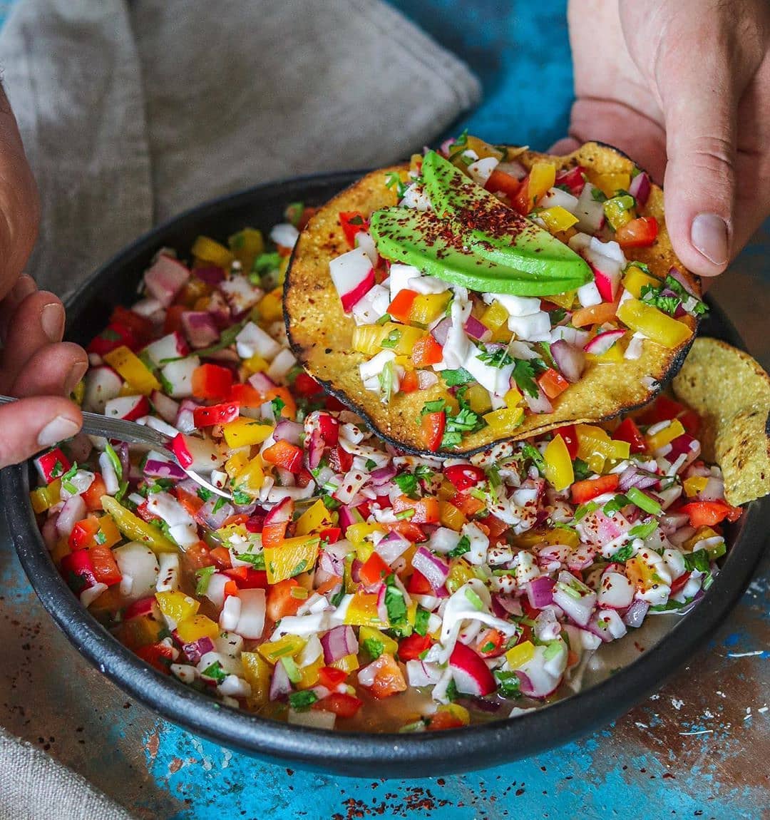 Coconut Ceviche with Bell Peppers, Onion, and Cilantro