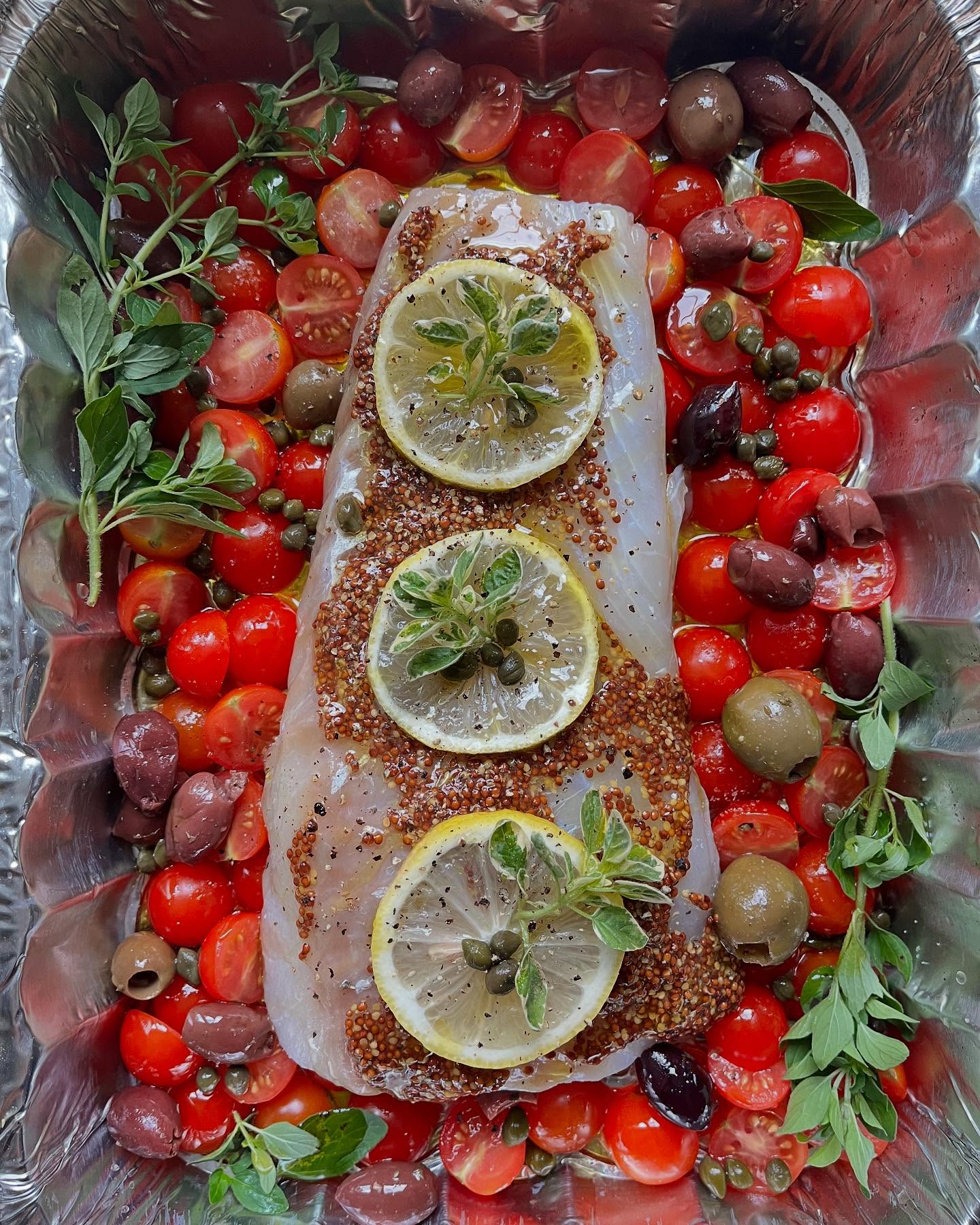 Grilled Cod with Mediterranean Toppings