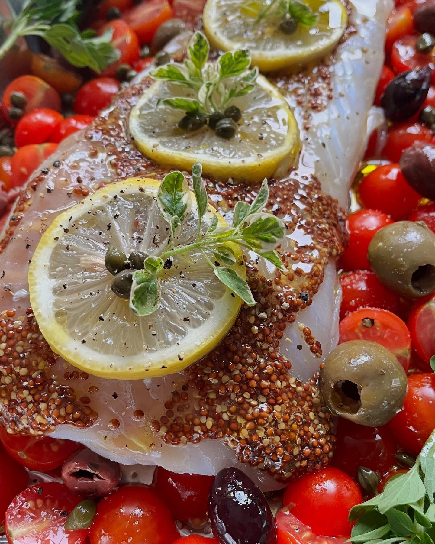 Grilled Cod with Mediterranean Toppings