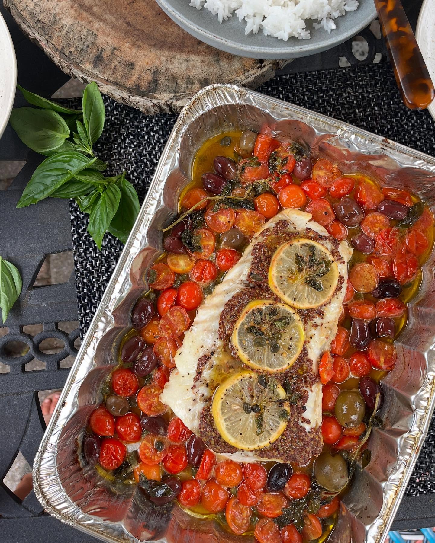 Grilled Cod with Mediterranean Toppings