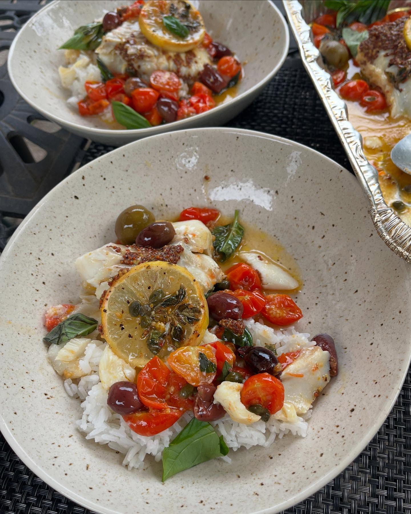 Grilled Cod with Mediterranean Toppings