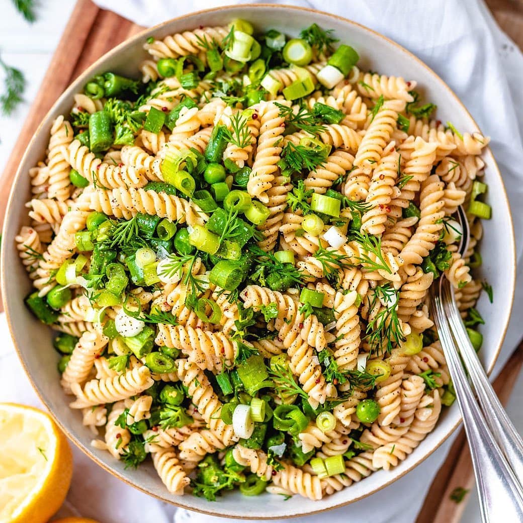Vegan Pasta Salad with Green Veggies and Lemon Vinaigrette
