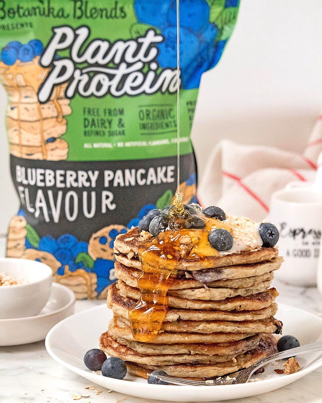 Blueberry Oatmeal Protein Pancakes