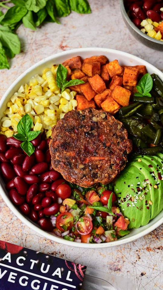Tex-Mex Sweet Potato Burger Bowl with Southwest Ranch