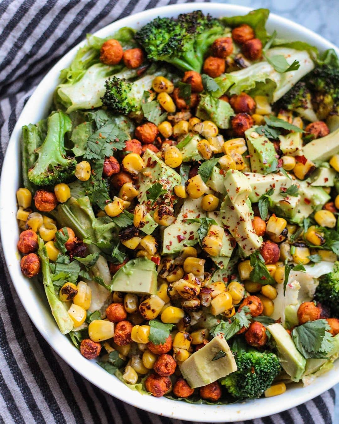 Salad with Bbq Chickpeas and Adobo Tahini Dressing