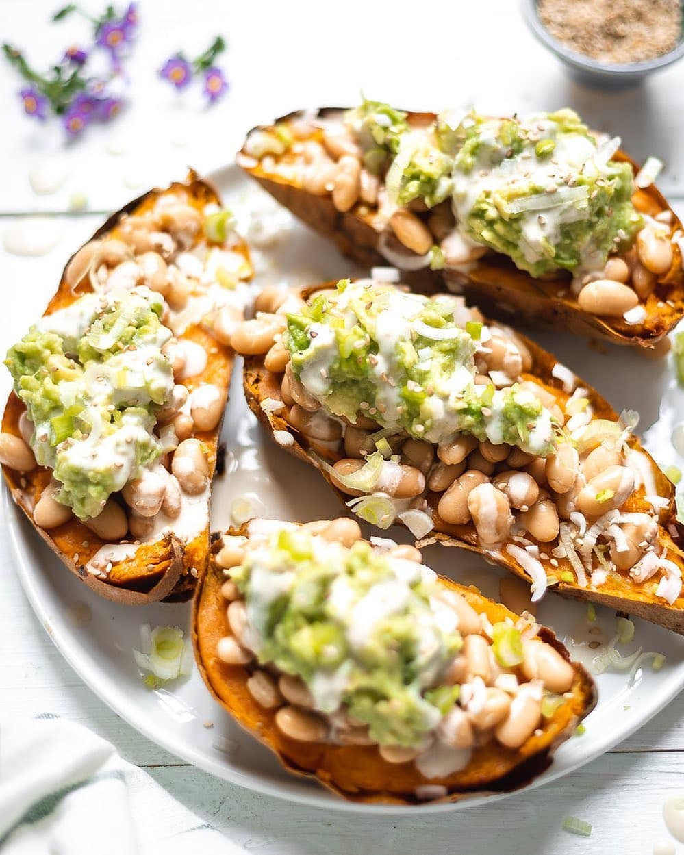 Stuffed Sweet Potatoes with White Bean and Guac