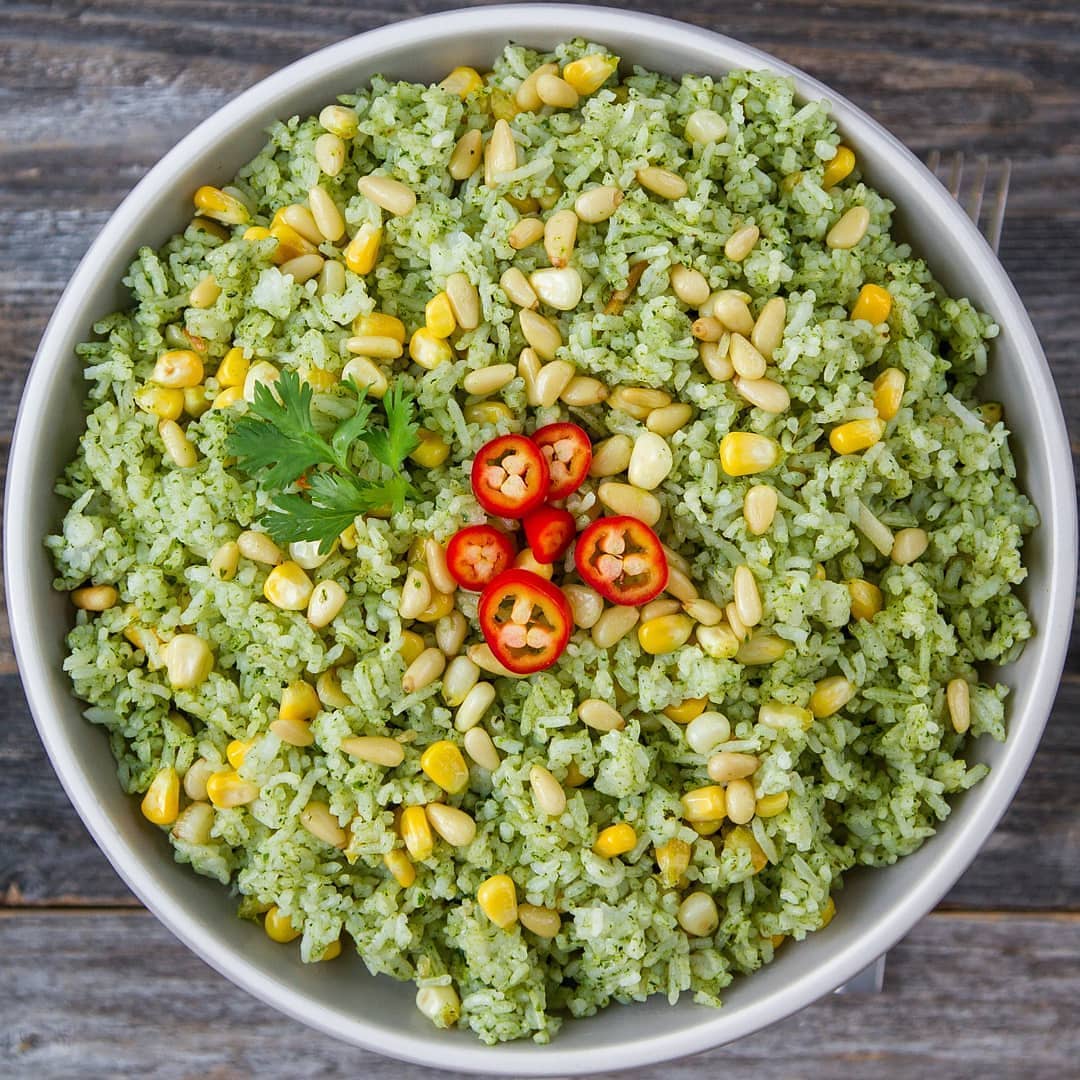 Spinach Fried Rice with Pine Nuts
